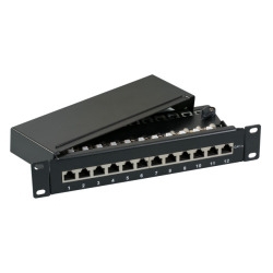 Mini Patchpanel 12xRJ45 Cat.6A, 1HE 10",Wandbefestigung o. Hutschiene,RAL9005 