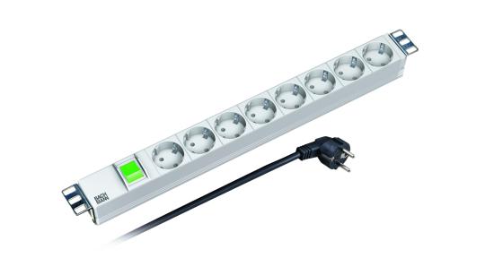 19" Steckdosenleiste 8-fachgrau RAL 7035, mit Schalter 