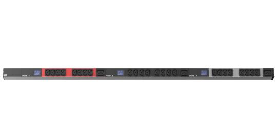 PDU Vertikal BN500 24xC13 3xC19 400V 16A mit Leistungsmess. (Disp.) Zuleitung 3 m H05VV-F 5G 2,5 mm² 