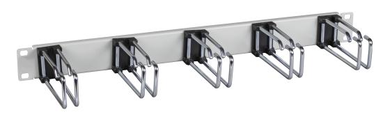 19" 1HE Kabelführungspanel, 5 x Doppelbügel 75 mm,Frontblende RAL9005 