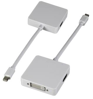 Mini-Display-Port 3-fach Adapter, weißauf HDMI+DVI+Displayport Adapter 