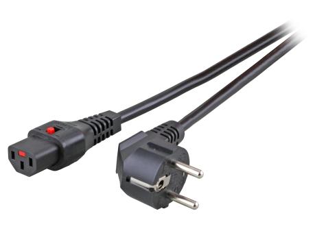 Netzkabel CEE 7/7 - C13mit IEC Lock, schwarz, Länge 3 m 
