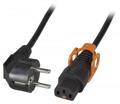 Netzkabel CEE 7/7 gewinkelt 90° mitIEC Lock+ C13 gerade, schwarz, 2 m 