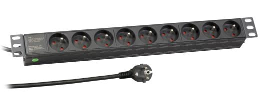 19“ 1HE Steckdosenleiste 9 x UTE ohne Schalterim Aluprofil, schwarz 