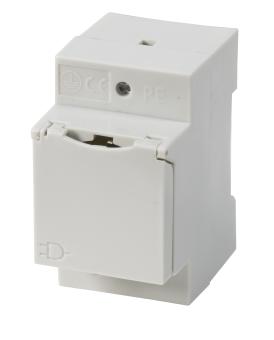 Einbausteckdose 1-fach für Hutschiene, mitDeckel, grau 