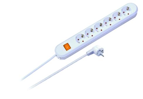 6-fach Steckdosenleiste, weißmit Schalter, Übersp., 1,5m 
