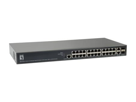 26-Port L3 Lite Managed Gigabit PoE Switch24 PoE-Ausgängen, 185W, 2 xSFP/RJ45 Combo 