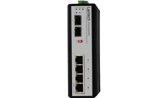 Hutschienen-Switch 4 10/100/1000T + 2 Dual SpeedSFP w/4 PoE 802.3at Injectors & 12~48VDC input 