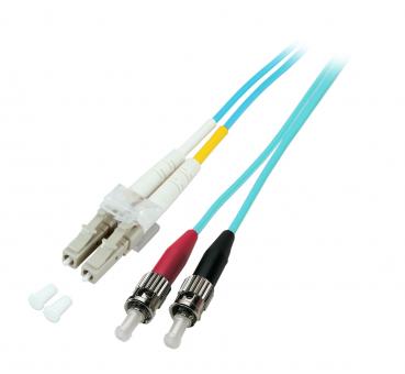 Duplex Patchkabel LC-ST 50/125µ, OM3, LSZH,aqua, 2.0mm, 3m 