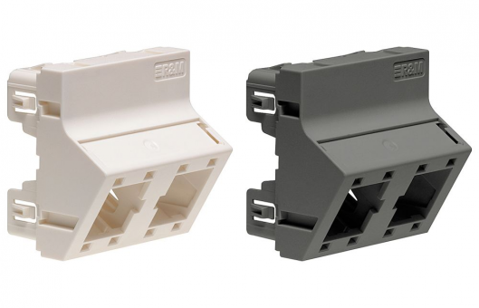 Montageplatte-45x45 mm, 2 Port,flach-sw 