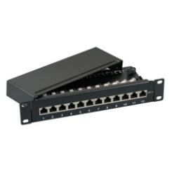 Mini Patchpanel 12xRJ45 Cat.6, 1HE 10",Wandbefestigung o. Hutschiene,RAL7035 
