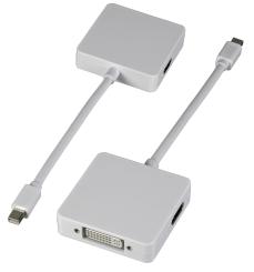 Mini-Display-Port 3-fach Adapter, weißauf HDMI+DVI+Displayport Adapter 