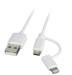 MFI USB2.0 Kabel Typ-A - 2 in 1 Stecker- Micro-B / Lightning, 1,0m, weiß 
