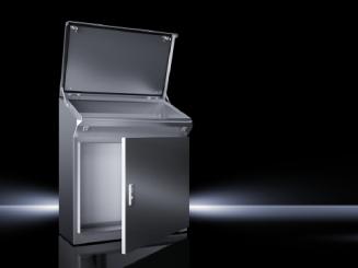 Standpult, Edelstahl 1.4301, 2-türig, BH 1000x960 mm, Tiefe unten/oben 400x480 