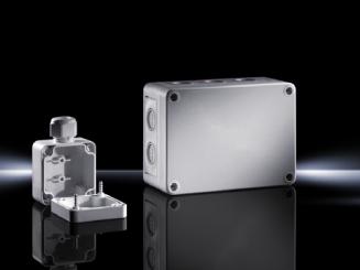 Polycarbonat-Gehäuse PK, grauer Deckel, BHT 130x94x57mm, mit Vorprägungen 