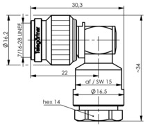 TNC-Kabelwinkelstecker lt/kl., 50 OHM 